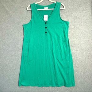 J. Jill Cotton Tencel Sleeveless Dress Large Petite Aqua